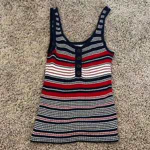 American Eagle Red White & Blue Striped Button Tank Top